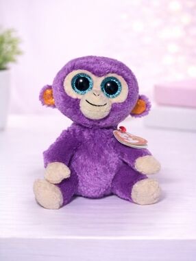 🍇 Ty Beanie Boo “Grapes” Purple Monkey Plush – Sparkly Eyes – Adorable